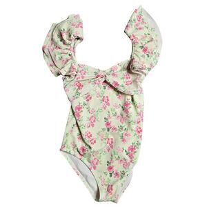 Janie & Jack Recycled Floral Flutter Sleeve Swimsuit Size: 8